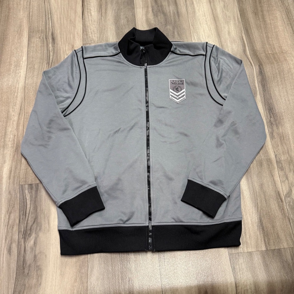 Express Design Studio Mens XL Gray Black Full Zip Track Jacket Mock Neck Patch